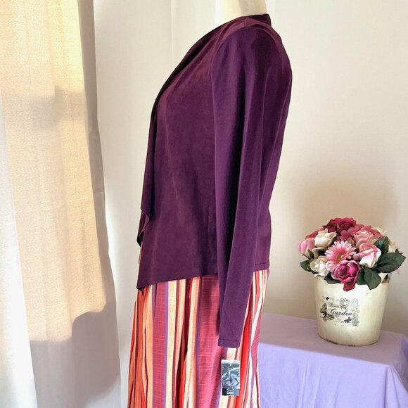 INC Draped Open Front Cardigan Sweater, Faux Suede Panels, in Port (PL) New/Tag - Picture 2 of 10
